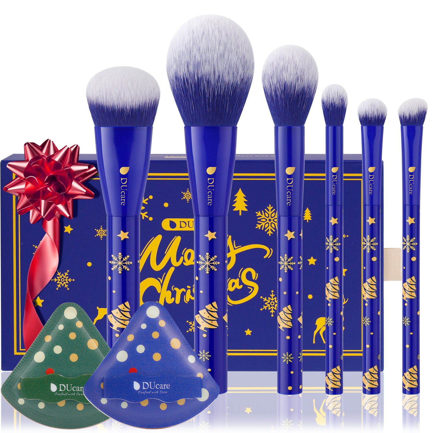 Festive Face Essentials 6-Piece Makeup Brush Set with 2 Puffs