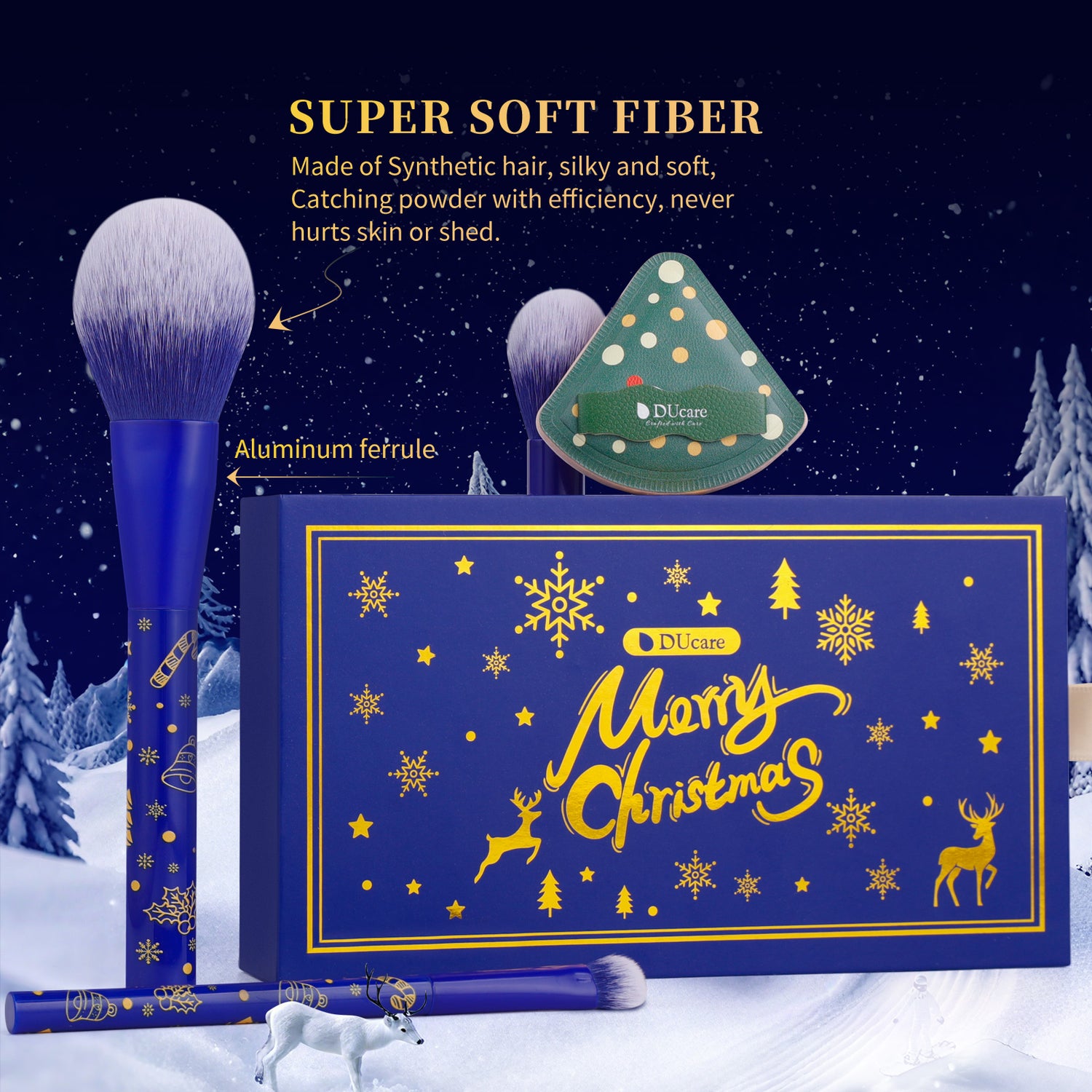 Festive Face Essentials 6-Piece Makeup Brush Set with 2 Puffs