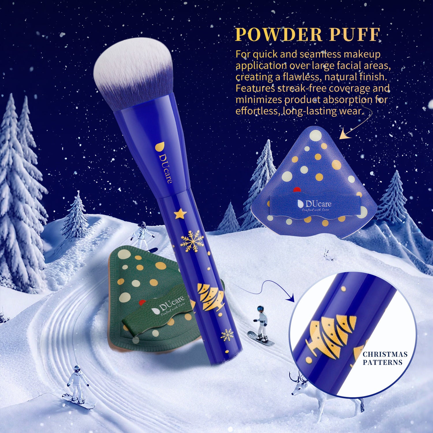 Festive Face Essentials 6-Piece Makeup Brush Set with 2 Puffs