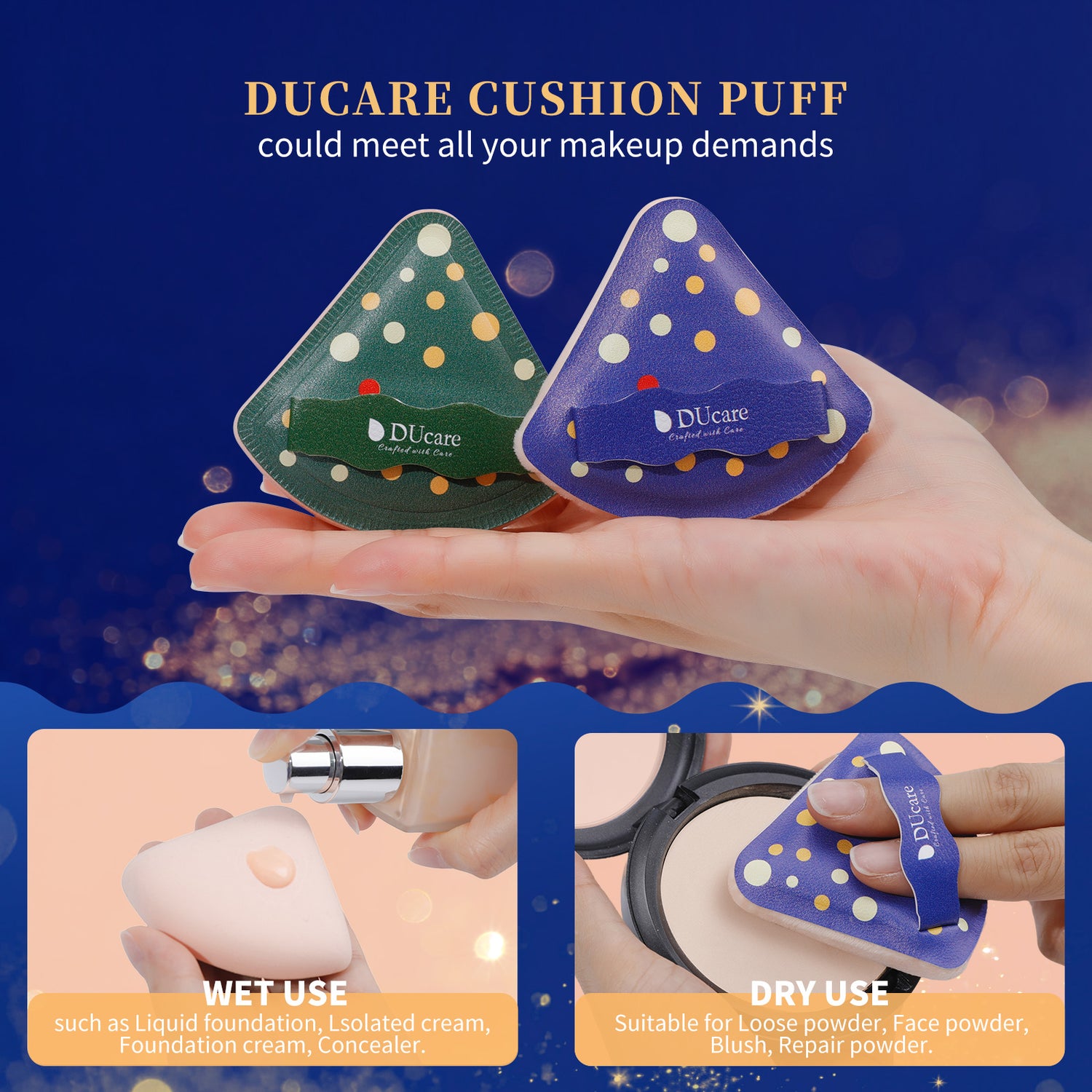 Festive Face Essentials 6-Piece Makeup Brush Set with 2 Puffs