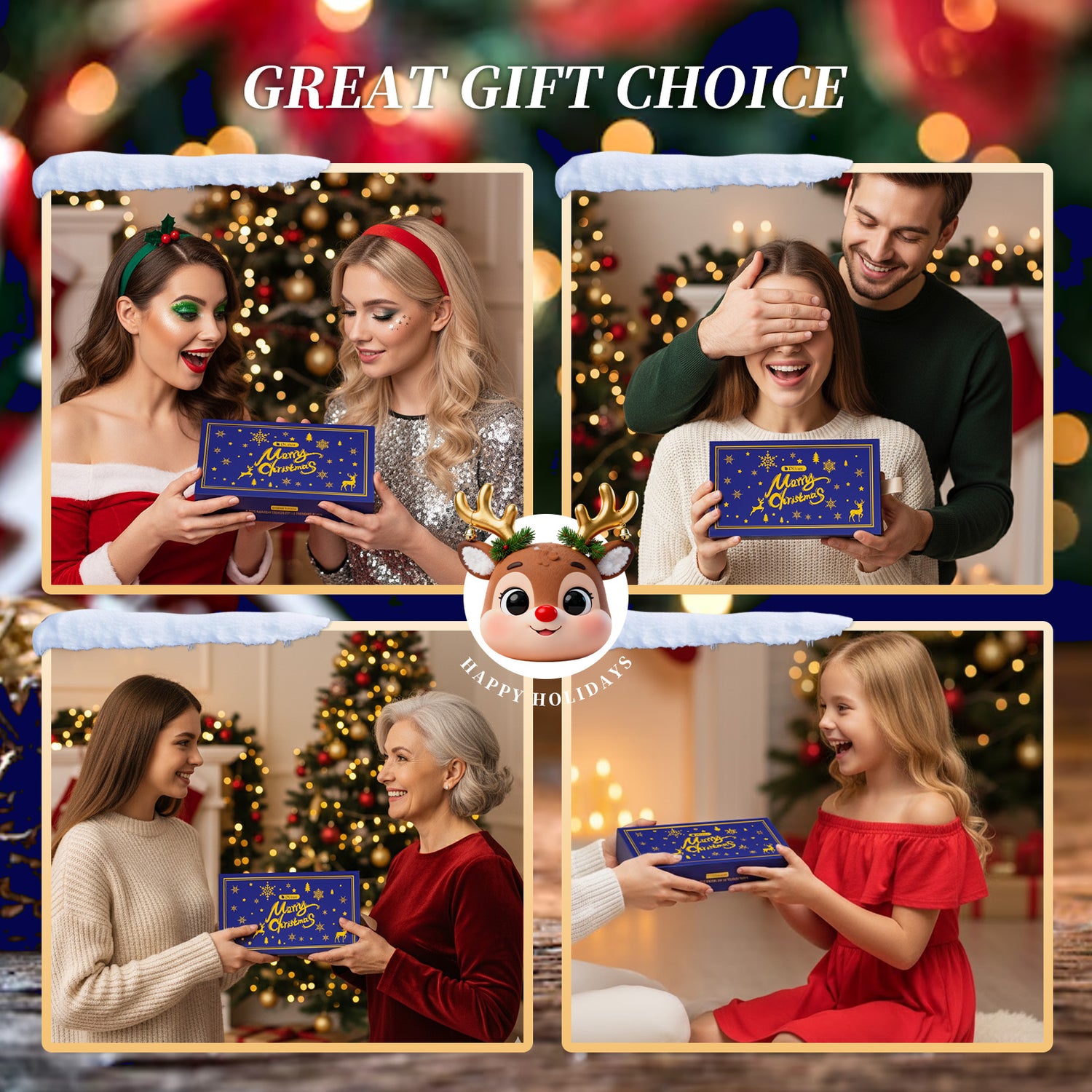 Festive Face Essentials 6-Piece Makeup Brush Set with 2 Puffs