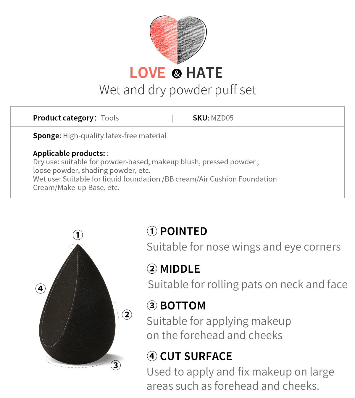 Lovehate 2 in 1 Makeup Sponge Set