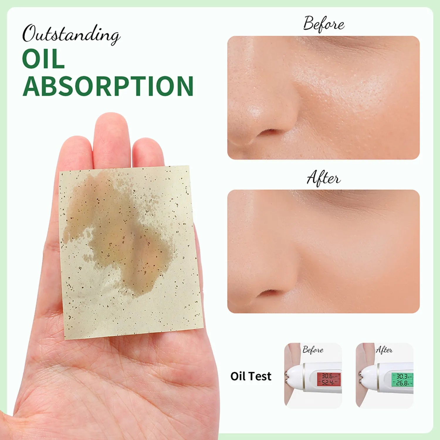 DUcare Green Tea Oil Absorbing Sheets with Portable Mirror Case & Makeup Puff