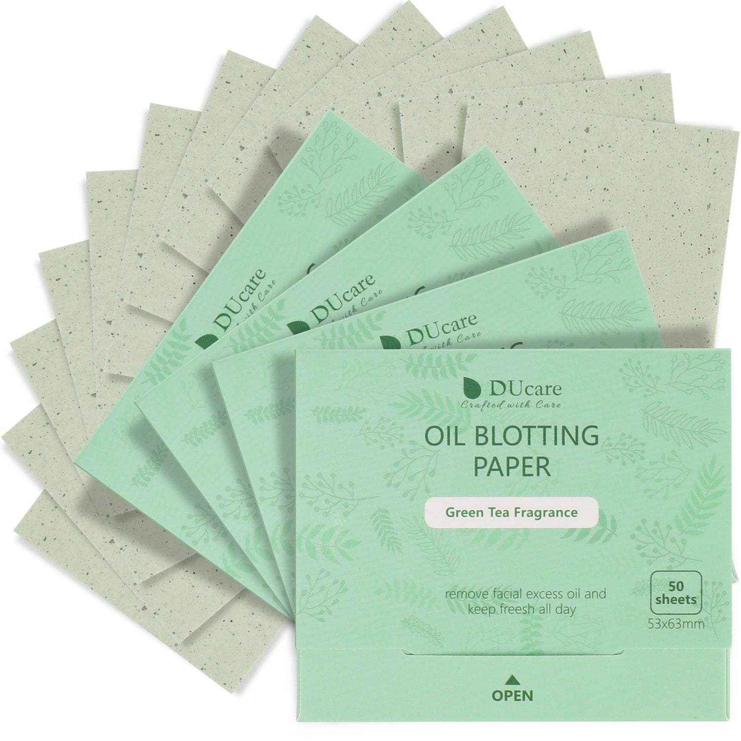 DUcare Green Tea Oil Blotting Sheets with Portable Mirror Case & Makeup Puff