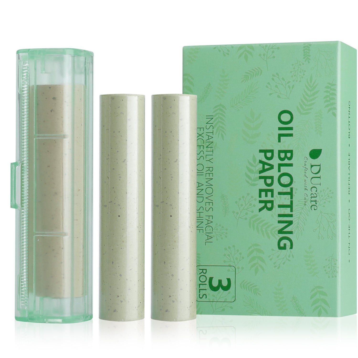 DUcare Green Tea Oil Blotting Sheets with Portable Mirror Case & Makeup Puff