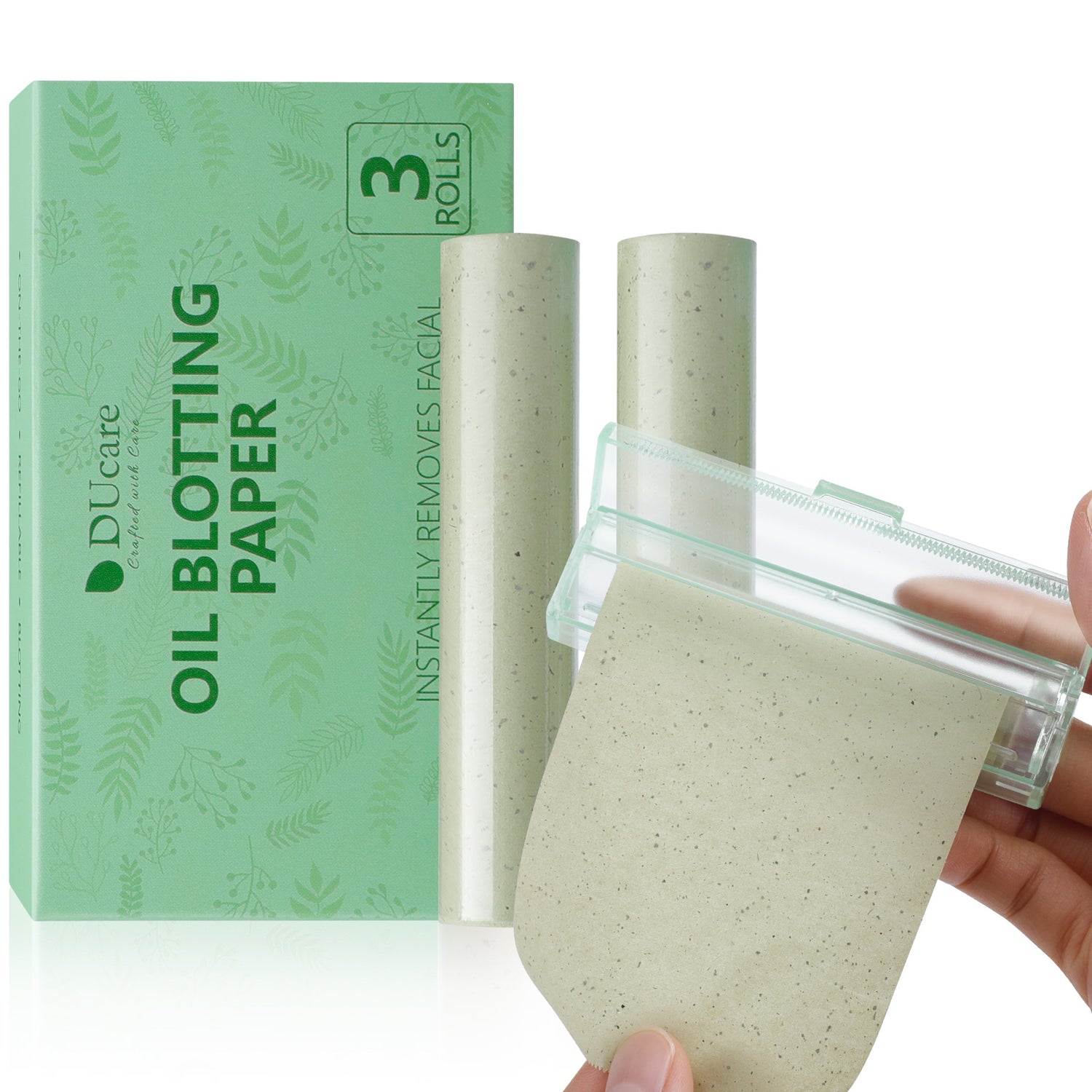 DUcare Green Tea Oil Blotting Sheets with Portable Mirror Case & Makeup Puff