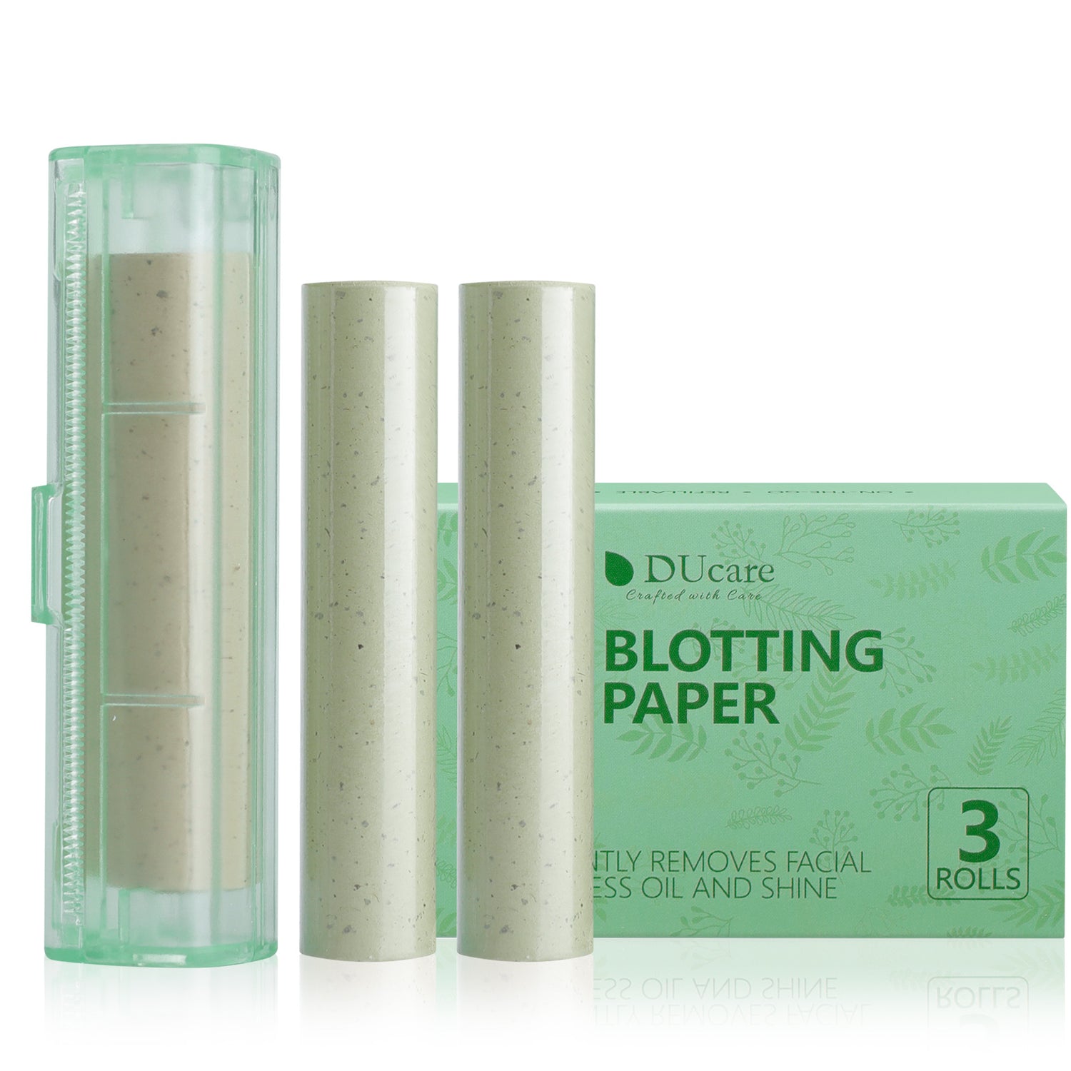 DUcare Green Tea Oil Blotting Sheets with Portable Mirror Case & Makeup Puff