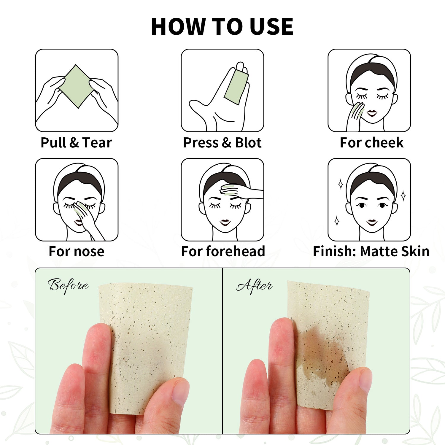 DUcare Green Tea Oil Blotting Sheets with Portable Mirror Case & Makeup Puff