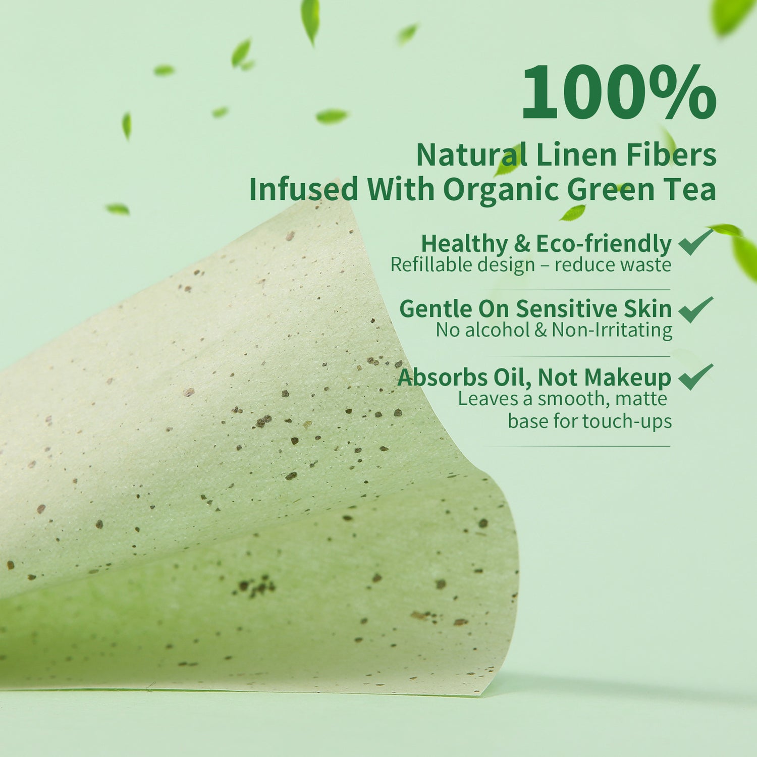 DUcare Green Tea Oil Blotting Sheets with Portable Mirror Case & Makeup Puff