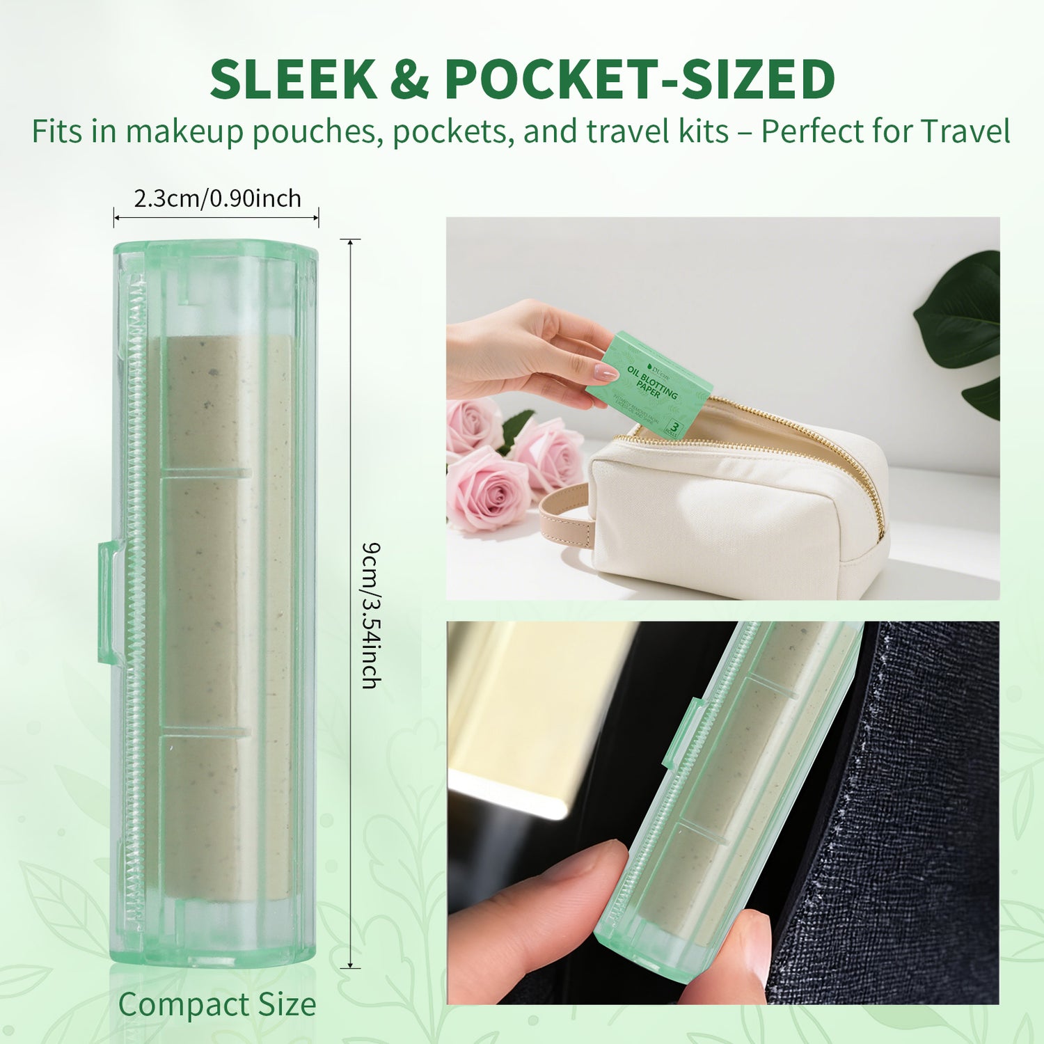 DUcare Green Tea Oil Blotting Sheets with Portable Mirror Case & Makeup Puff