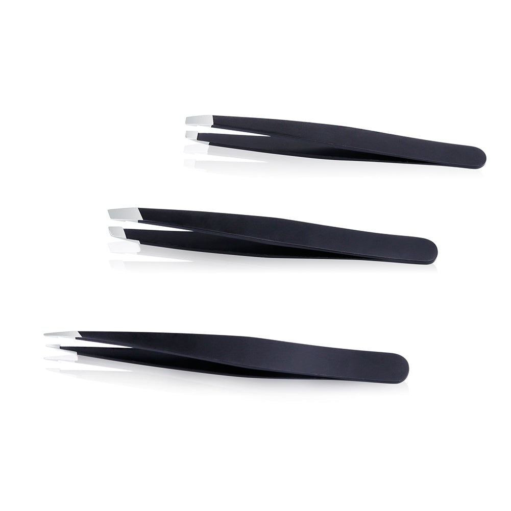 Black & Pink 3PCs Eyebrow Tweezer Set