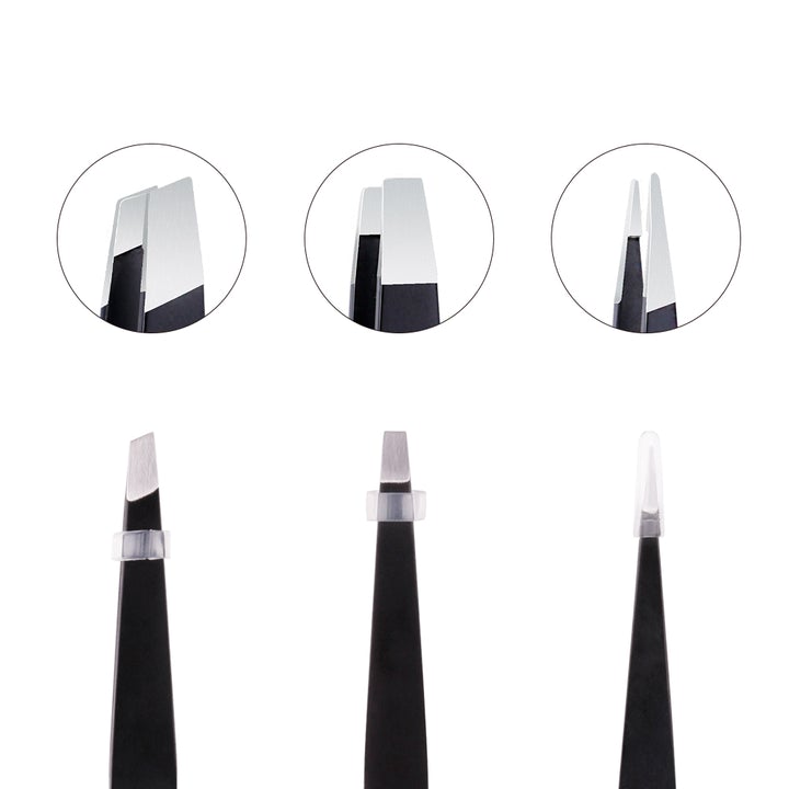 Black & Pink 3PCs Eyebrow Tweezer Set