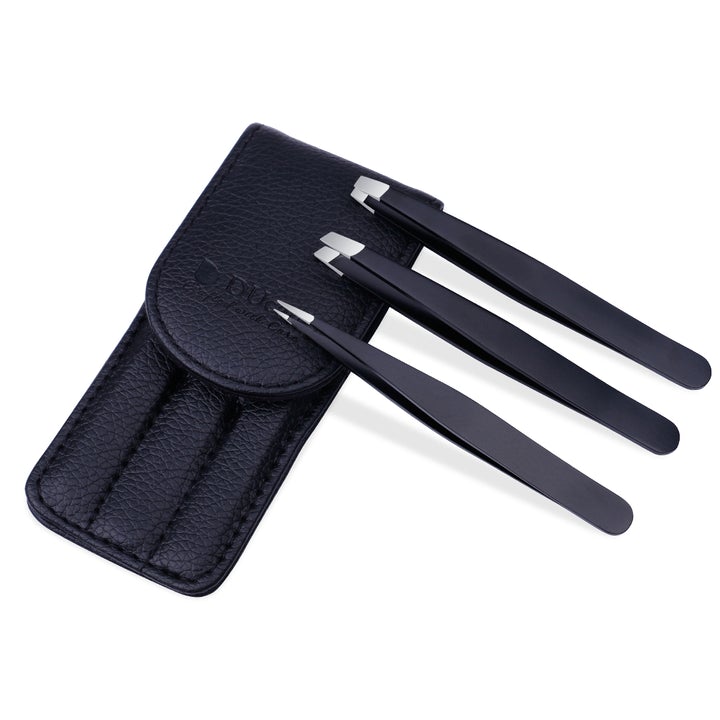 Black & Pink 3PCs Eyebrow Tweezer Set